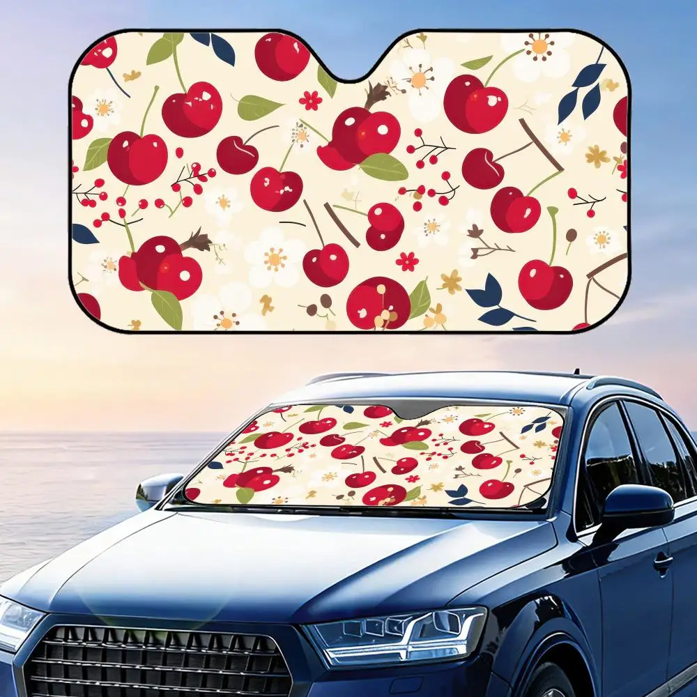 

Милый солнцезащитный козырек с вишневым принтом, многоразовый, из алюминиевой фольги, с защитой от УФ-излучения, трехслойная теплоизоляция, солнцезащитный экран для лобового стекла