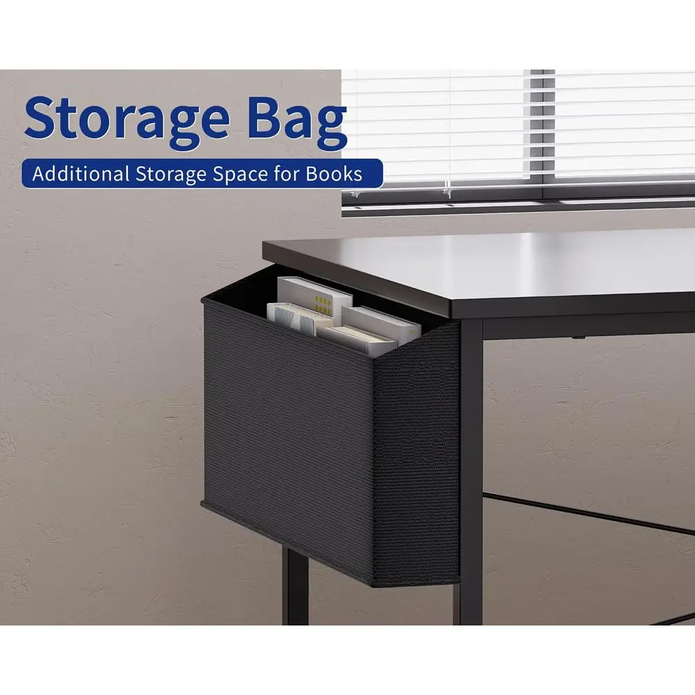 مكتب ألعاب زاوية كبيرة، 64.5 قابل للعكس على شكل حرف L مع مساحة تخزين، أسود للمكتب المنزلي، الكتابة، الدراسة