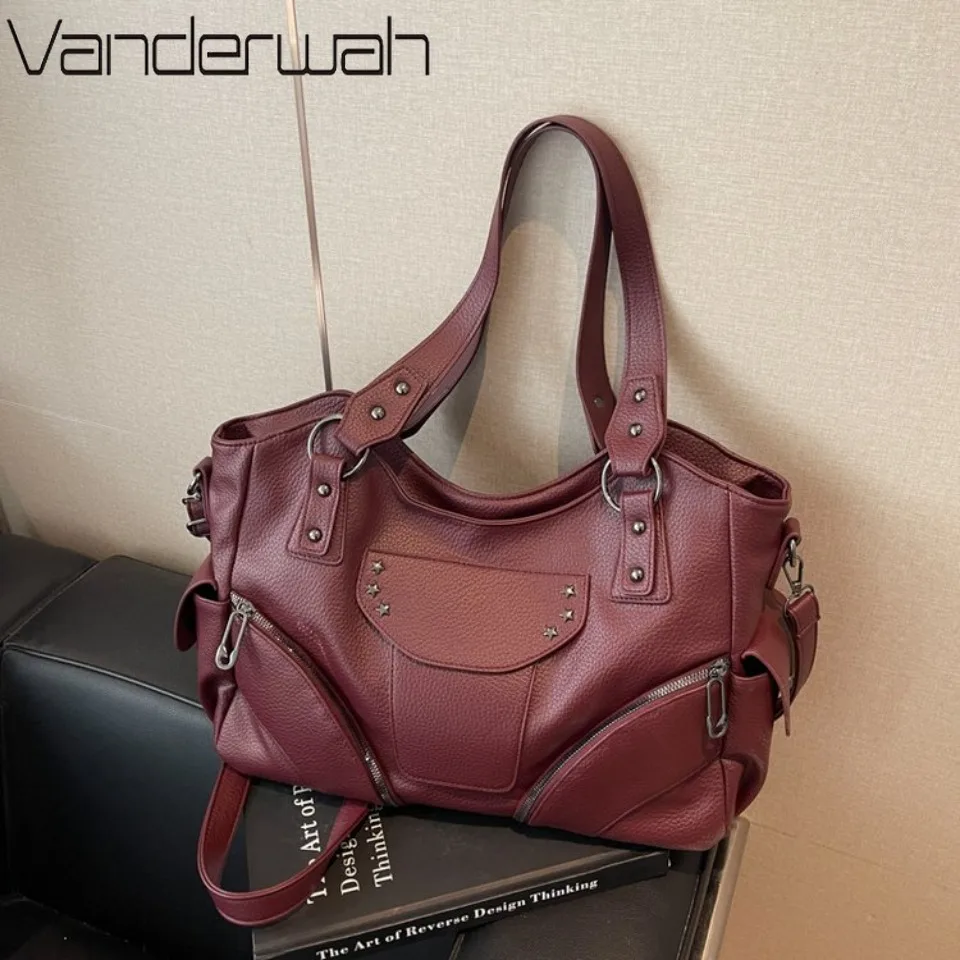 

VANDERWAH Hot Girl Motorcycle Style Casual Tote Bag Niche Design Hand Bag Y2K Shoulder Crossbody Bag Bags for Women Handbag
