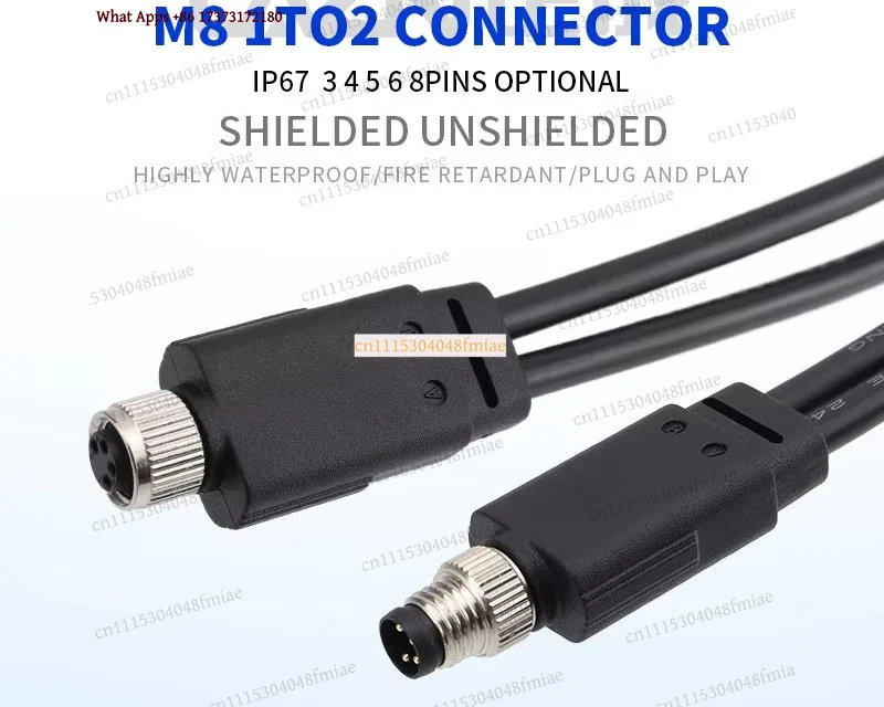 M8 Male to 2 Female Y Splitter Cable 1m PVC Overmolded Connector
