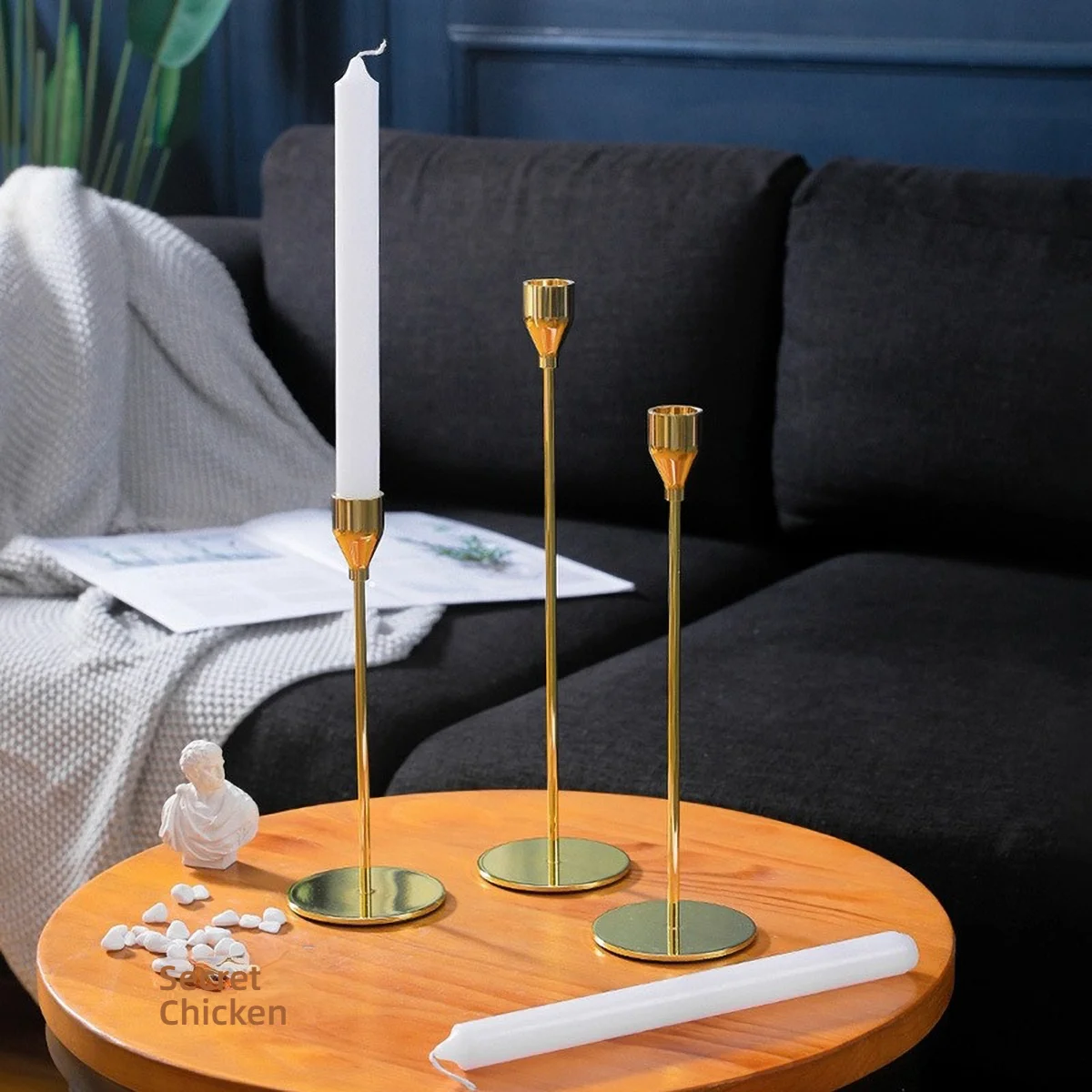 Stumpenkerzenhalter aus goldenem Metall für Kerzen, Kerzen, Tischdekoration, Kerzenständer, Tischdekoration für Zuhause und Esszimmer