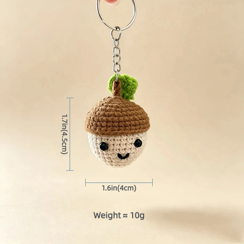 Hand-Woven Crochet Acorn Doll Keychain Cute Smiling Nut Pendant With Leaf Handmade Knitted Bag Charm Car Pendant Gift for Friend