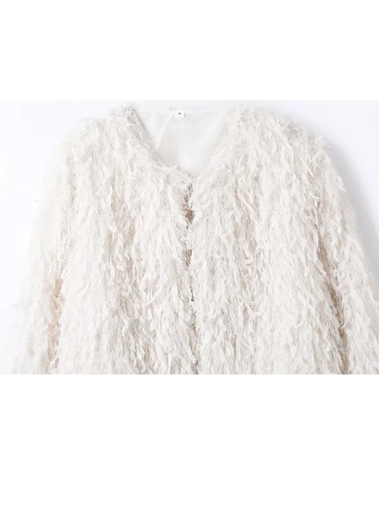 HH Giacca da donna invernale alla moda vintage calda girocollo con piume e filo metallico Giacca da donna semplice a maniche lunghe casual High Street