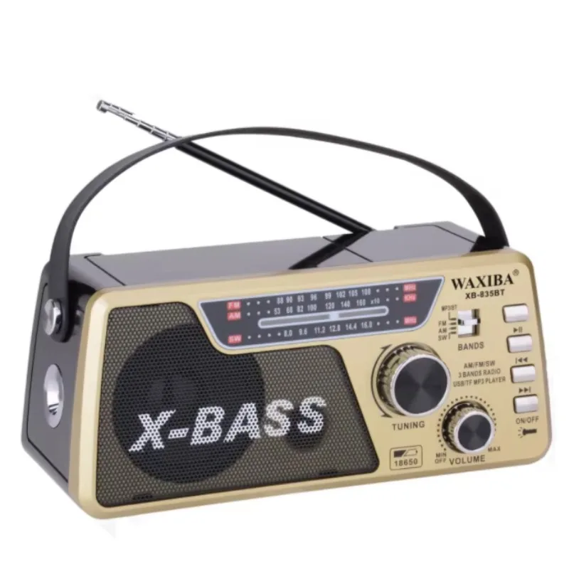 Xb-835Bt Waxiba Cheap Flashlight Lantern Removable Lithium-Ion Rechargeable Battery Usb Tf Fm Sw Mw Radio With Usb Tf
