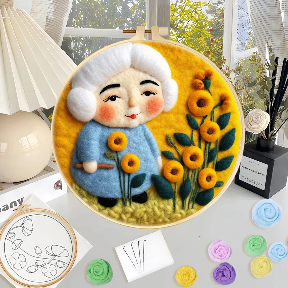 

GATYZTORY Diy Needle Felting Paintin Starter Kit Embroidery Needle Wool Painting With Wool Felting Painting Portrait Of Grandma