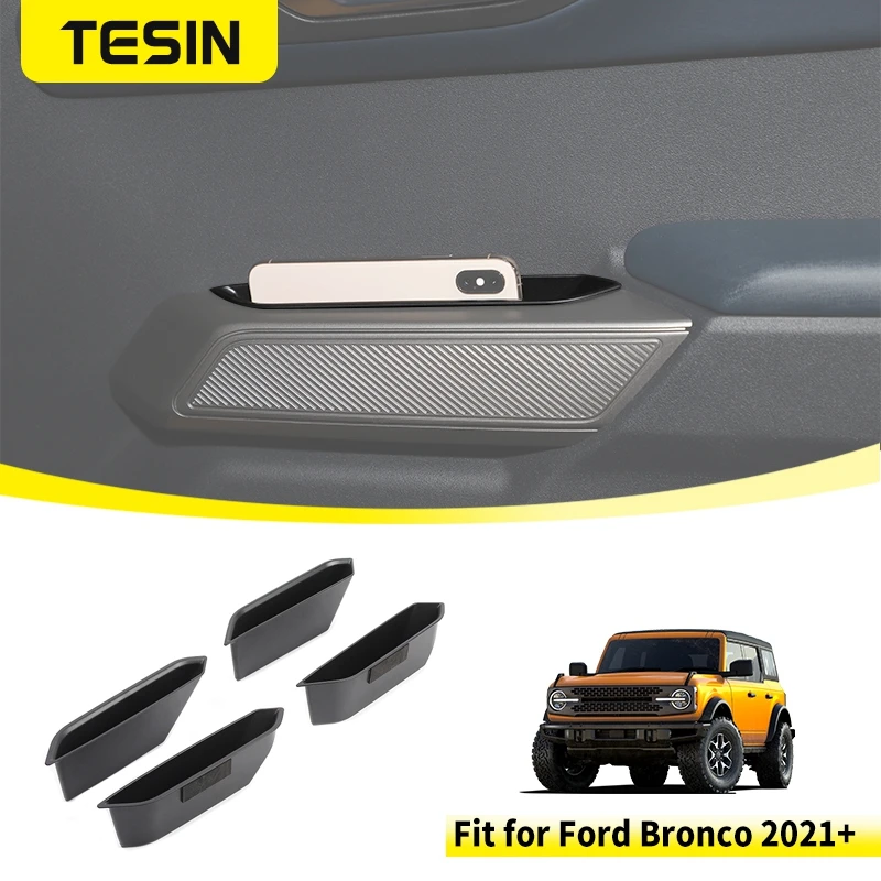 TESIN for Ford Bronco 2021 2022 2023 2024 2/4 Doors Front Rear Door Side Armrest Organizer Insert Handle Storage Box Accessories