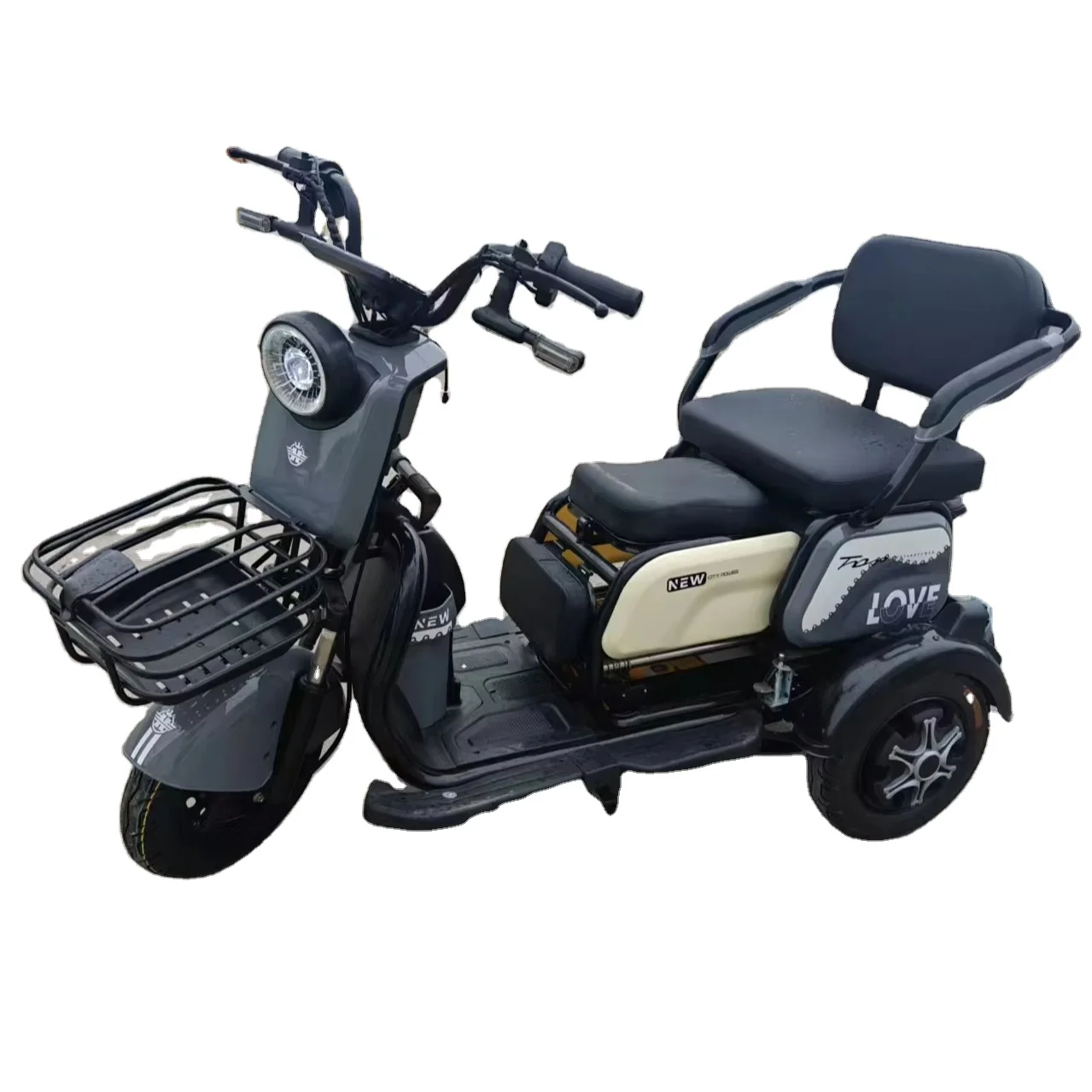 2024 New Style 500-800w Can Be Customized Electric Tricycle with Waterproof Cover Tire Guard 2 Seat Electric Tricycle