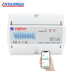 80A Energy Monitor Tuya 3 Phase Zigbee Energy Meter Electric Consumption Meter Din Rail Voltmeter Volt Amp Kwh Frequency