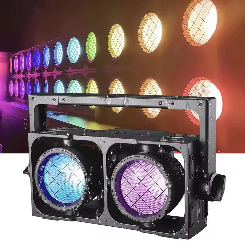 Sunart 2*300W LED COB Blinder RGBWA 5 in 1 Colors for Stage Effect Night Clubs Bars DMX Audience Light Waterproof IP65 Case