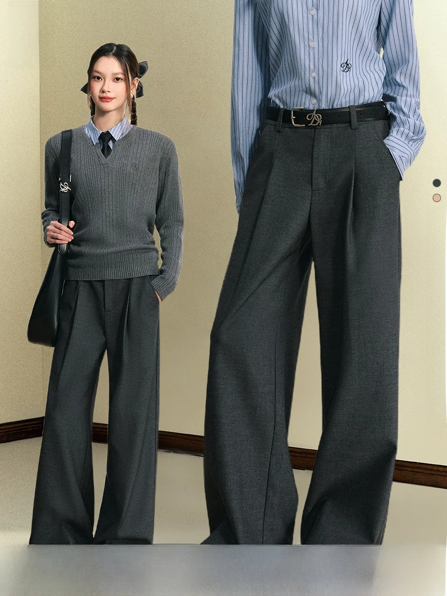 

ANDYET AD оригинальные широкие костюмные брюки женские свободные универсальные простые прямые повседневные брюки длиной до пола