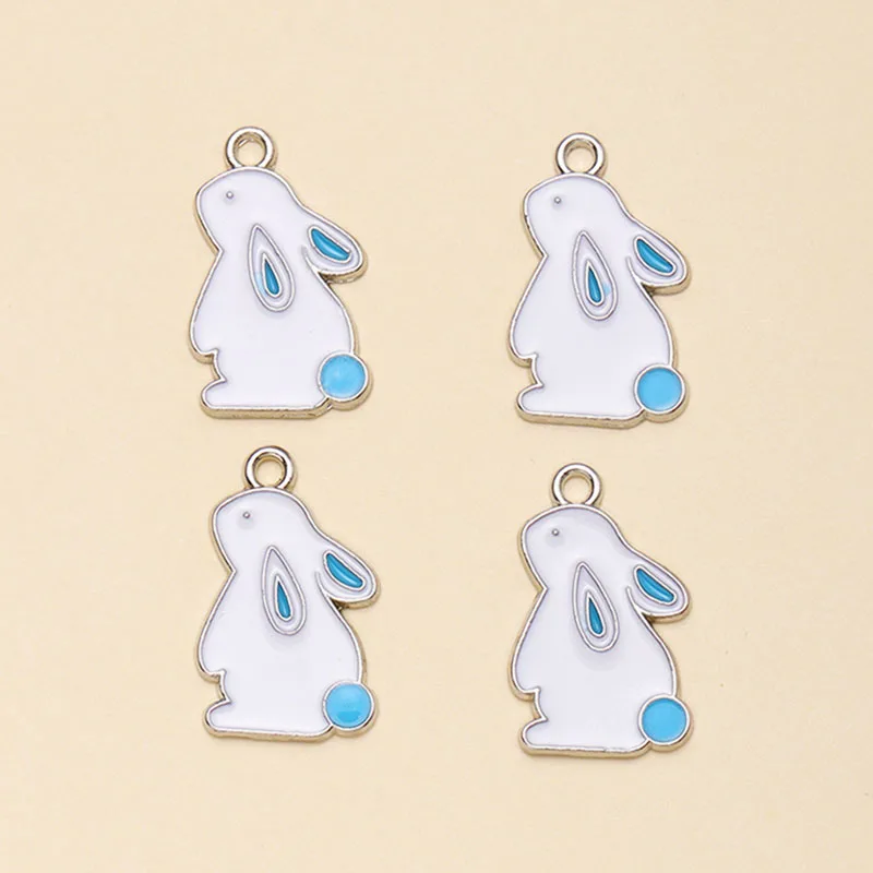 12Pcs 4 Color Enamel Rabbit Charms for Jewelry Making Silver Plated Alloy DIY Pendants Earrings Necklaces Accessories Handmade