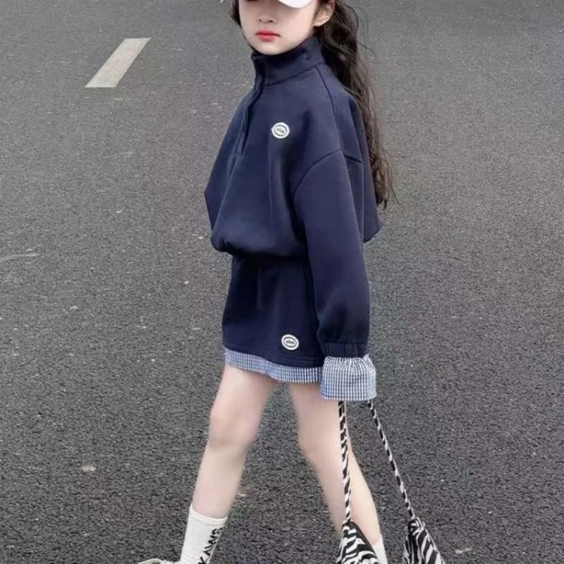 Girls' 2026 Spring And Autumn Collection Korean Style Outfit Girls' Western-style Hoodie And Skirt Two-piece Set