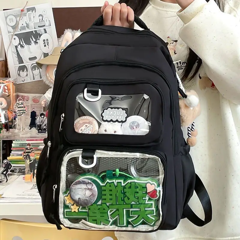Japanese Girls Y2K Comic Exhibition Ulzzang Ita Bag Transparent DIY Badge Schoolbag Ladies Large Capacity Casual Backpack