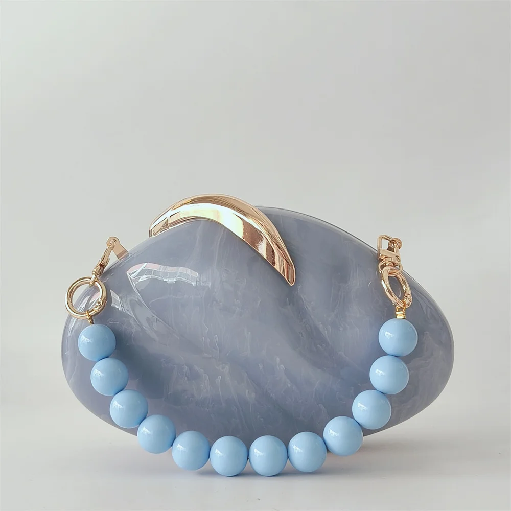 

Lady Female Brand Women Metal Handle Mini Purse Luxury Shoulder Bag Prom Acrylic Snail Shape Hard Shell Box Clutch Beach Handbag