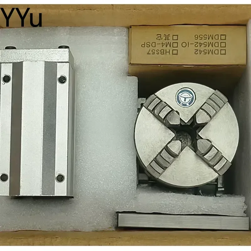 for 86 Motor 130mm 4 Jaw Chuck Mini 4th Axis Rotary Table CNC Dividing Head with Tailstock Tachometer Shaft DIY Kit
