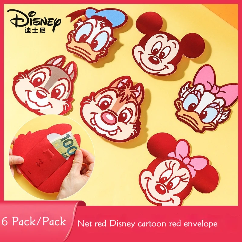 New Disney Series 6pcs Cartoon 3d Red Envelope Cute Mickey Creative Personality New Year'S Eve Children'S Christmas Red Envelope