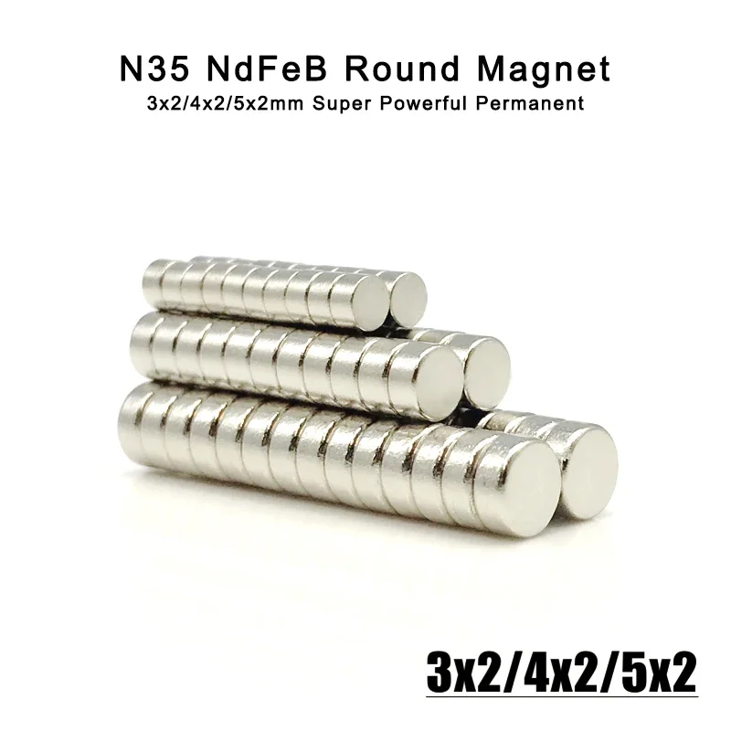50-2000Pcs Standard Size N35 Neodymium Disc Magnets, 3x2mm 4x2mm 5x2mm, Small Round Permanent Magnets for Crafts Fridge Office