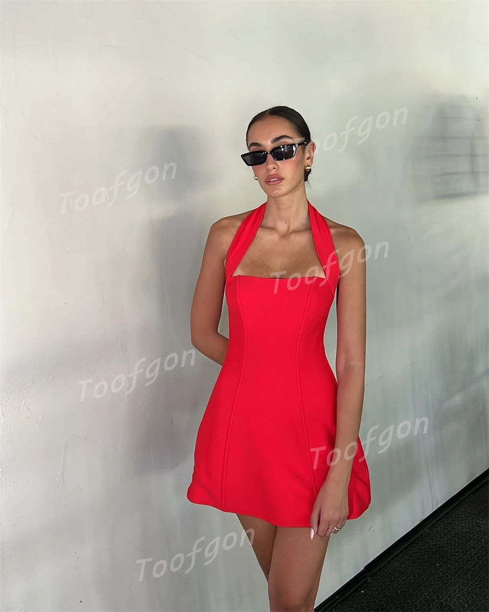 Toofgon courte Mini robes de bal personnalisé licou os robe de Cocktail femmes une ligne formelle fête retour fille robes