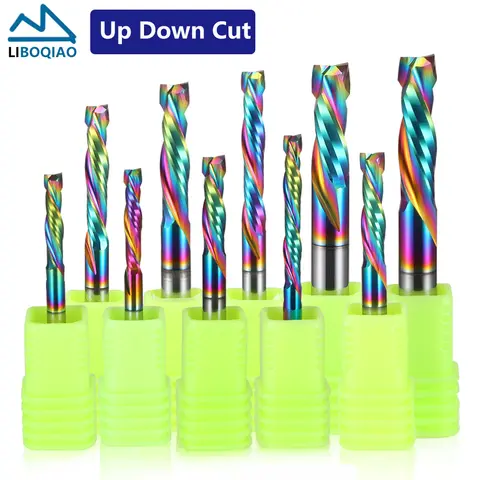 RU 10Pcs 3.175/4/5/6/8/10mm Up Down Cut Two Flute DLC Coated Compression Router Bit