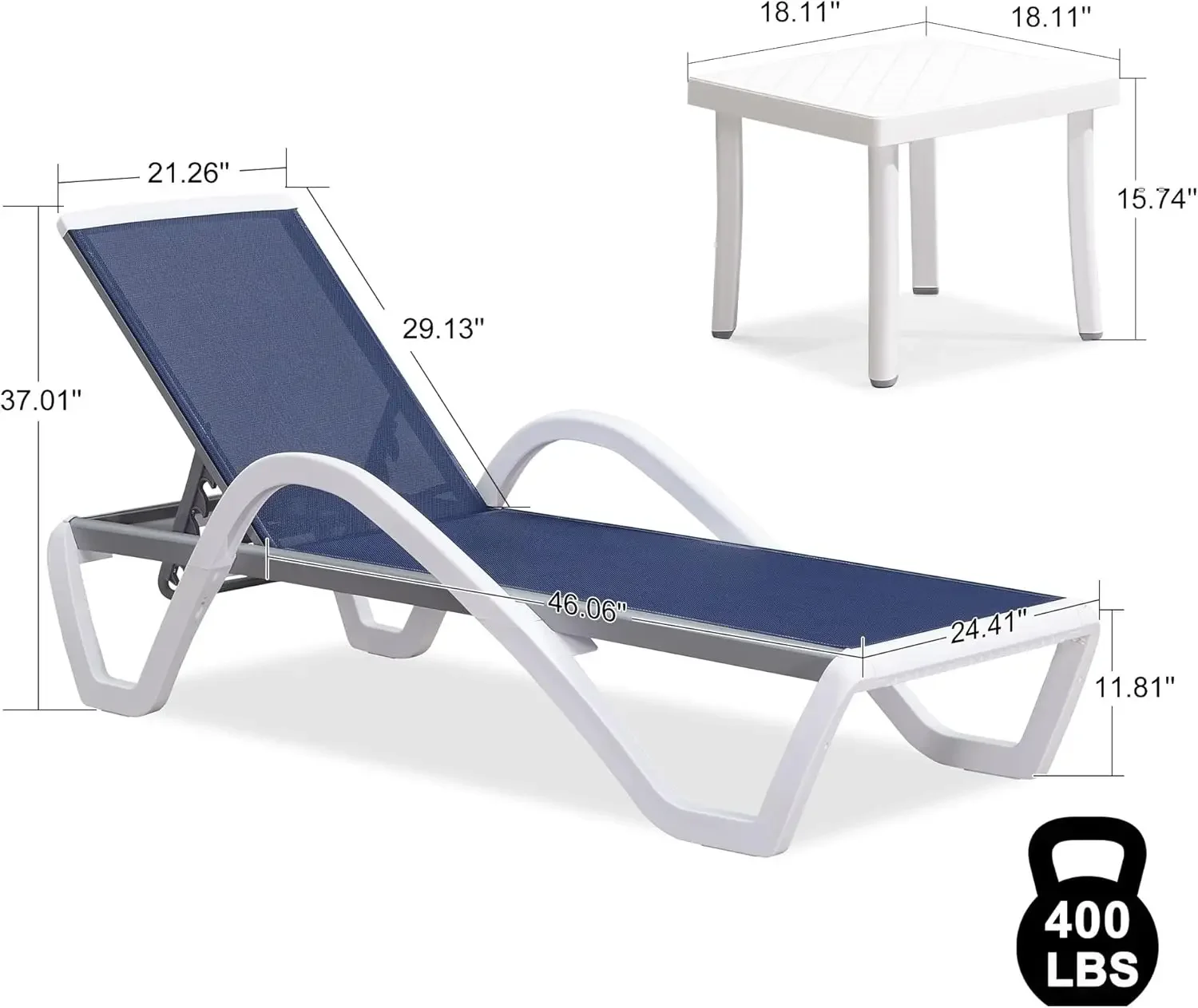 Patio Chaise Lounge Chair Set of 3 Outside Aluminum Plastic Stackable Tanning Chairs for Pool Sunbathing Beach Deck