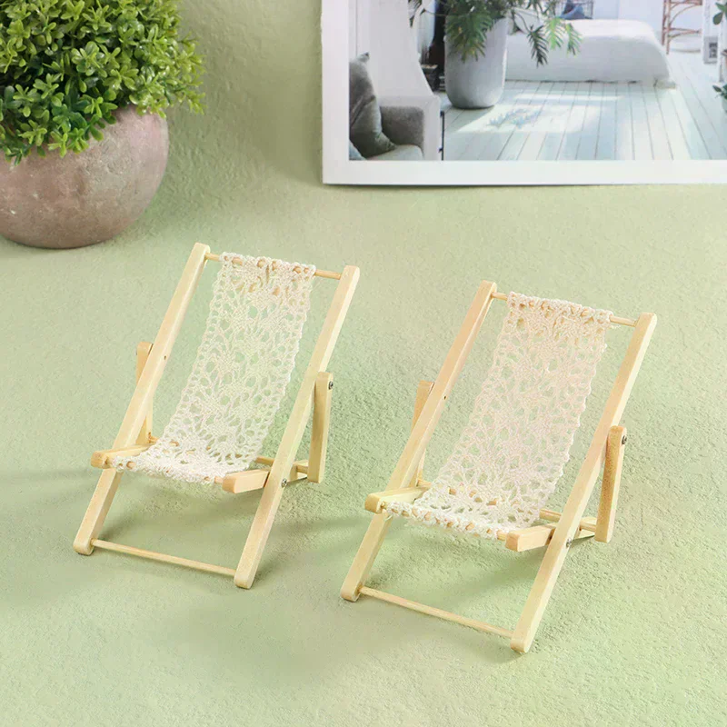 /GJ/Dollhouse Foldable Deck Chair Dollhouse Deck Chair Model Doll House Mini Furniture Accessories 1/12