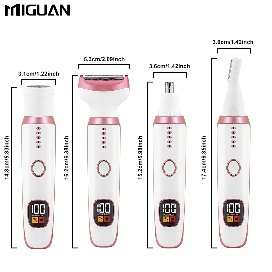 Kit Perawatan Wanita Elektrik Multifungsi 4-in-1 |   Alat Cukur Tubuh, Pemangkas Alis, Pemotong Rambut Hidung |   Pengganti yang Dapat Dilepas