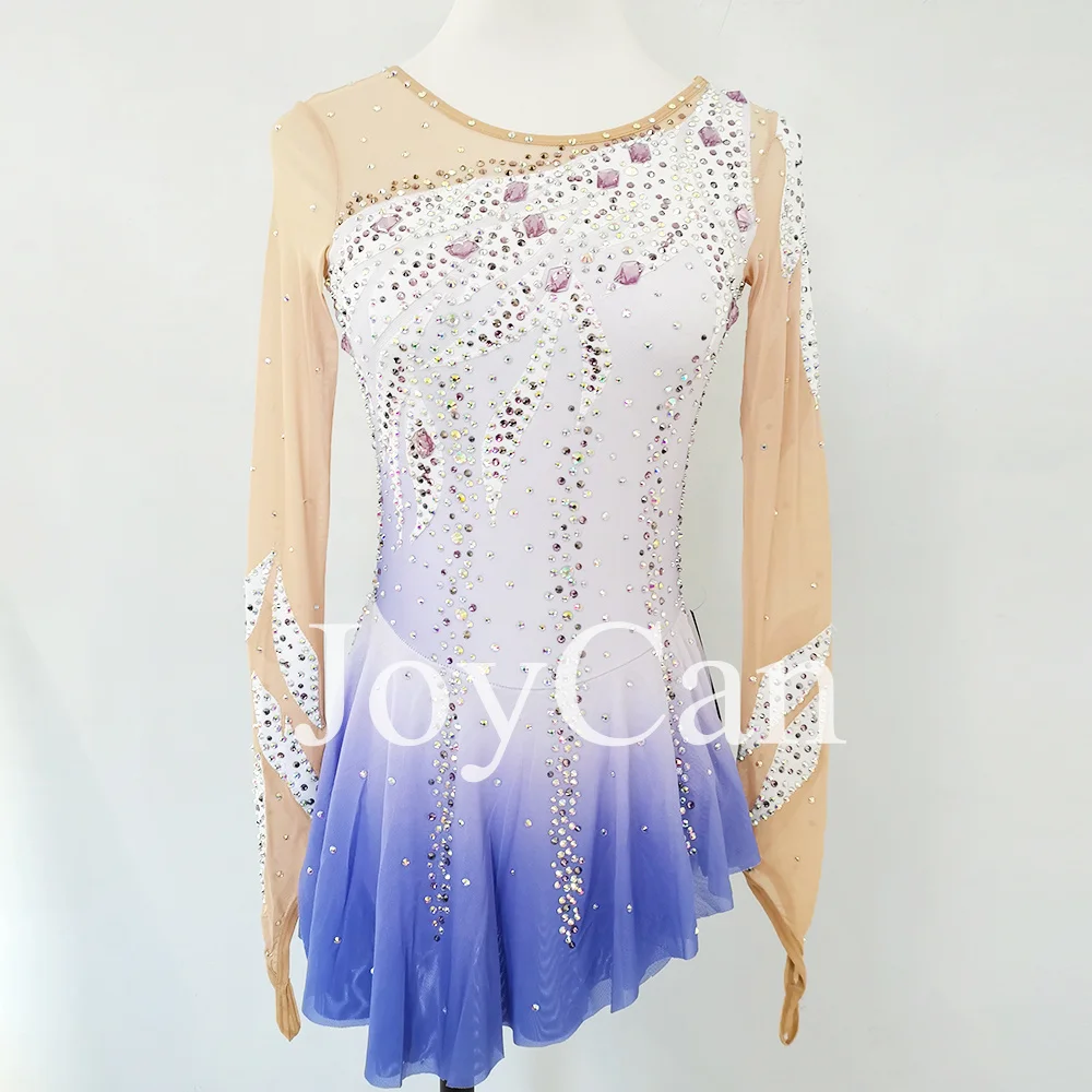 

JoyCan Ice Figure Skating Dress Girls Blue Spandex Stretchy Mesh Competition Dance Wear Customized