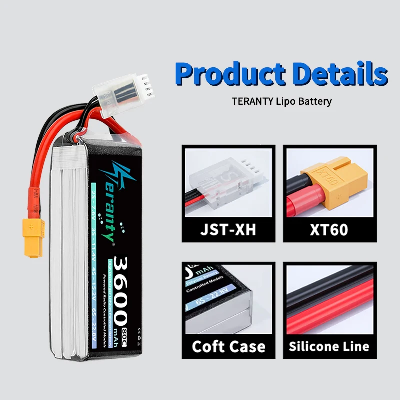 2PCS TERANTY 3S Lipo Battery 11.1V 11.4V 3600mAh 60C 80C with T XT60 Plug for Car Truck Boat FPV Drone Helicopter Airplane Parts
