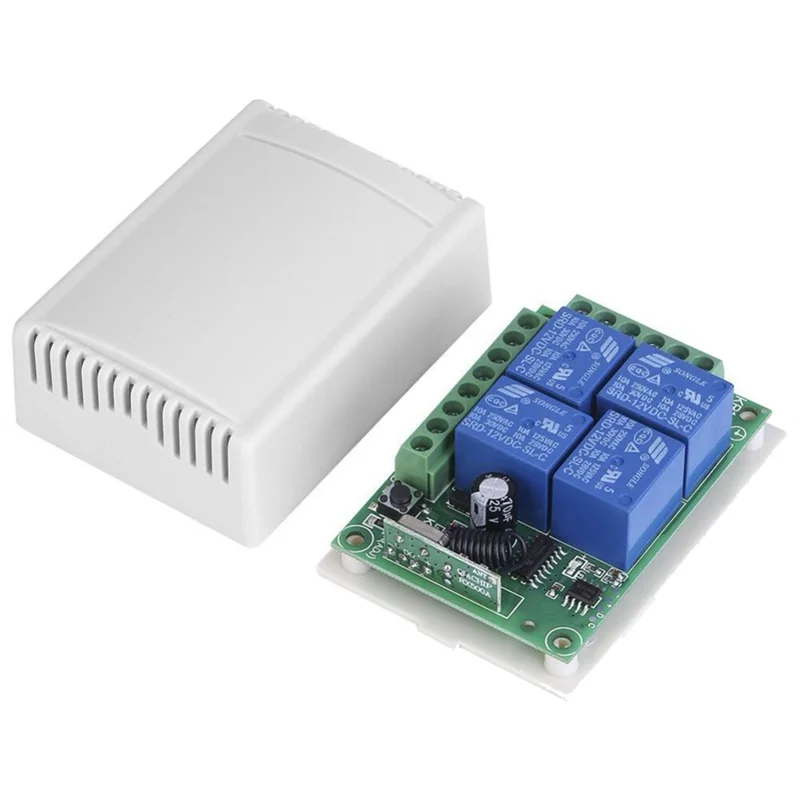 AA08-Universal Wireless Remote Control Switch DC 12V 4CH Relay Receiver Module With 4 Channel RF Remote 433 Mhz Transmitter