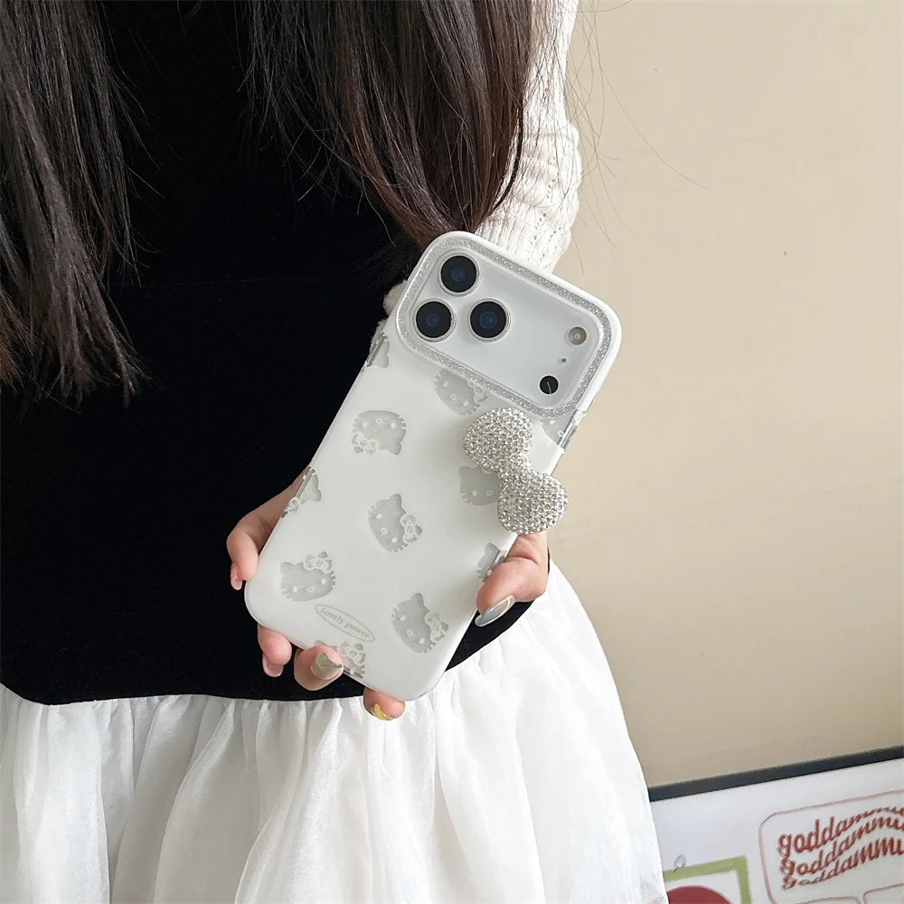 

Luxury 3Ddiamond bow cute glitter Hellokitty phone case for iPhone 15 Pro 16 17 Pro Max 13 14 cover cartoon protective cases