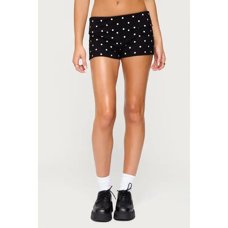 Women Y2k Micro Shorts Low Rise Elastic Fold Over Waist Polka Dot Loungewear Booty Mini Shorts Going Out Streetwear