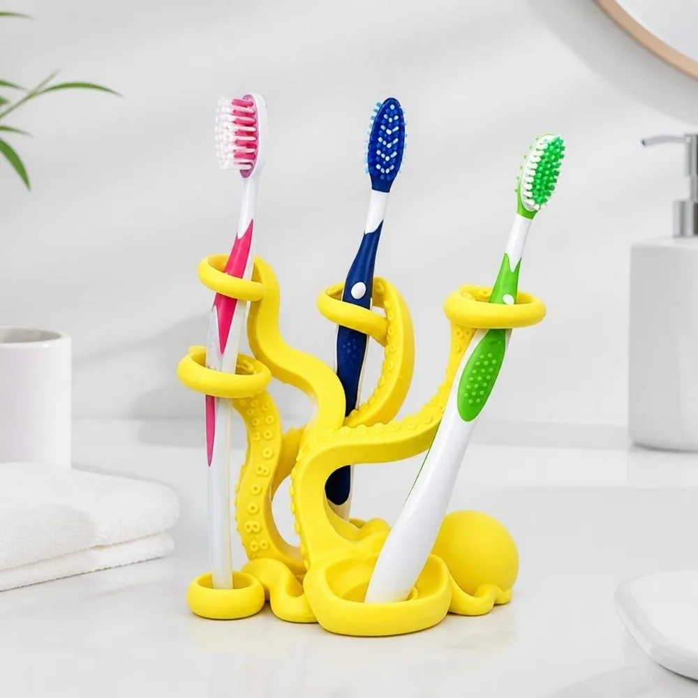 Multi-Slot Octopus Pen Holder Organizer Funny Storage Rack Tentacle-Shaped Ornaments Toothbrush Holder Bathroom Corner