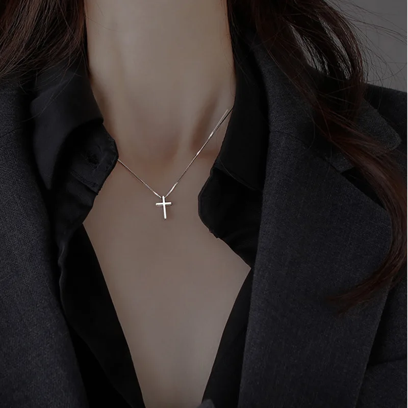 925 Sterling Silver Cross Pendants Female Necklaces Women Luxury Quality Jewelry Exquisite Elegant Charms Accessories Argent 925