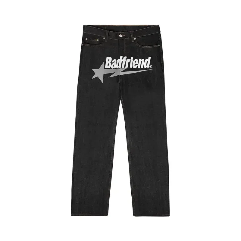 Y2K Jeans Badfriend Letter Printing Hip Hop Baggy Black Denim Pants New Harajuku Punk Rock Wide Leg Trousers Streetwe MN9