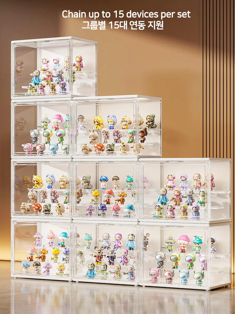 Sprachgesteuerte LED-Vitrine für Sammlerstücke – 27 x 22 x 18 cm, transparenter Acrylschrank mit Fernbedienung, RGB-Farben und Bewegungssensor für