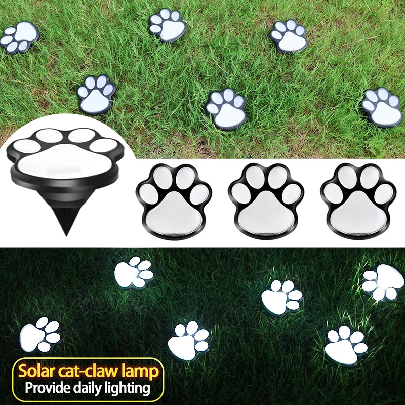 Outdoor Solar LED Lamps Animal Paw Print Lighting Lamp Waterproof Ground Plug String Lights for Lawn Courtyard Decor