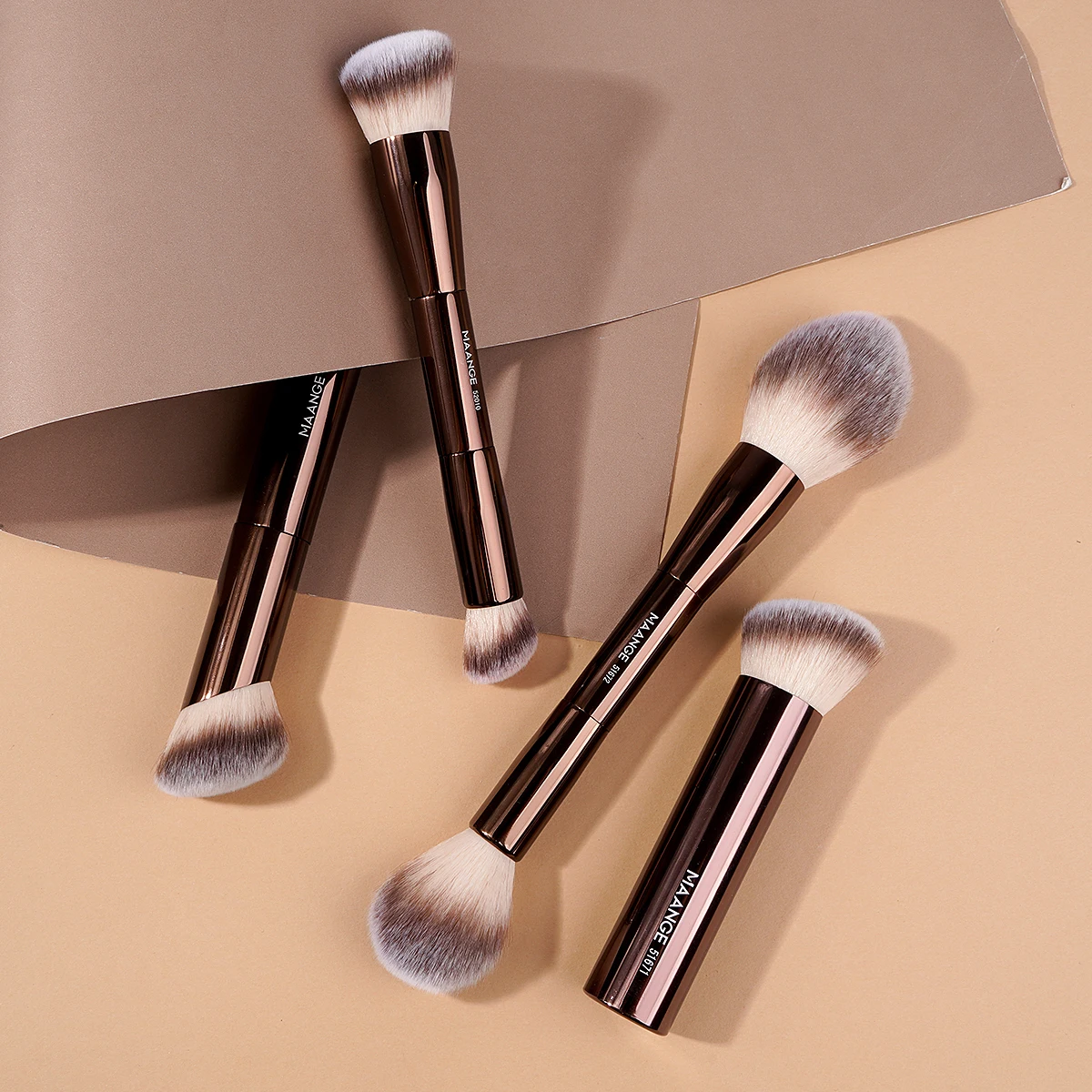 MAANGE 4PCS Makeup Brush Set Double Head Foundation Powder Contour Brush for Flawless Makeup Soft Fluffy Hair Makeup Tools