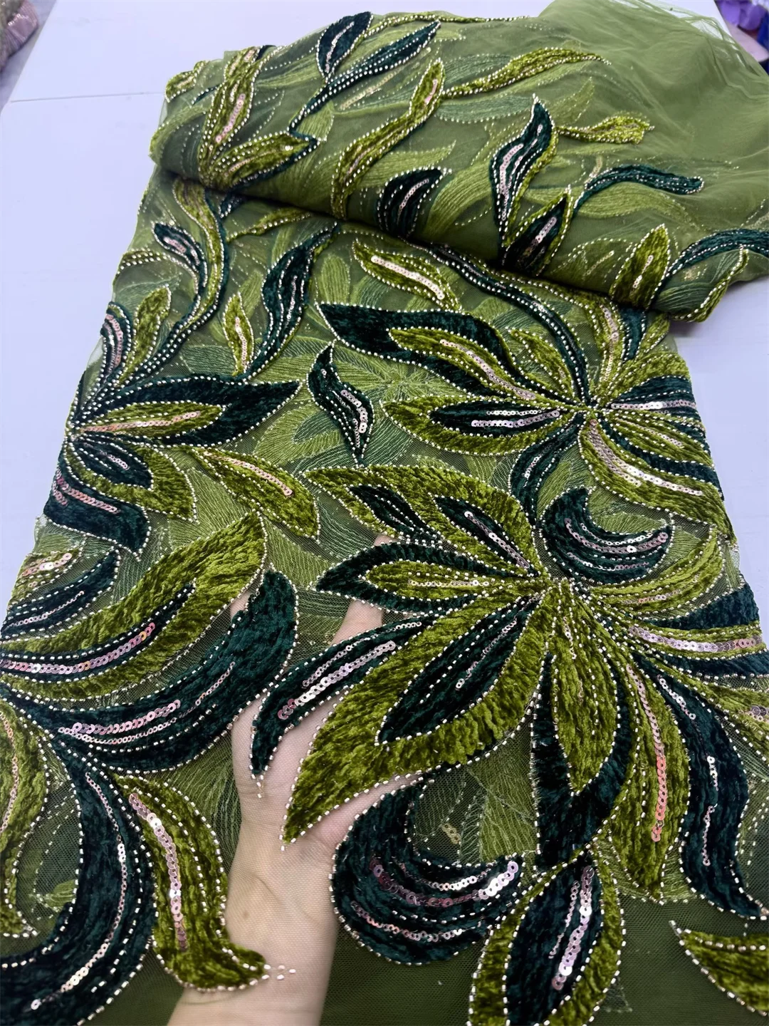 

Wholesale African Sequins Lace Fabric 2025 High Quality Nigerian French Tulle Beaded for Sewing Wedding Party Dresses