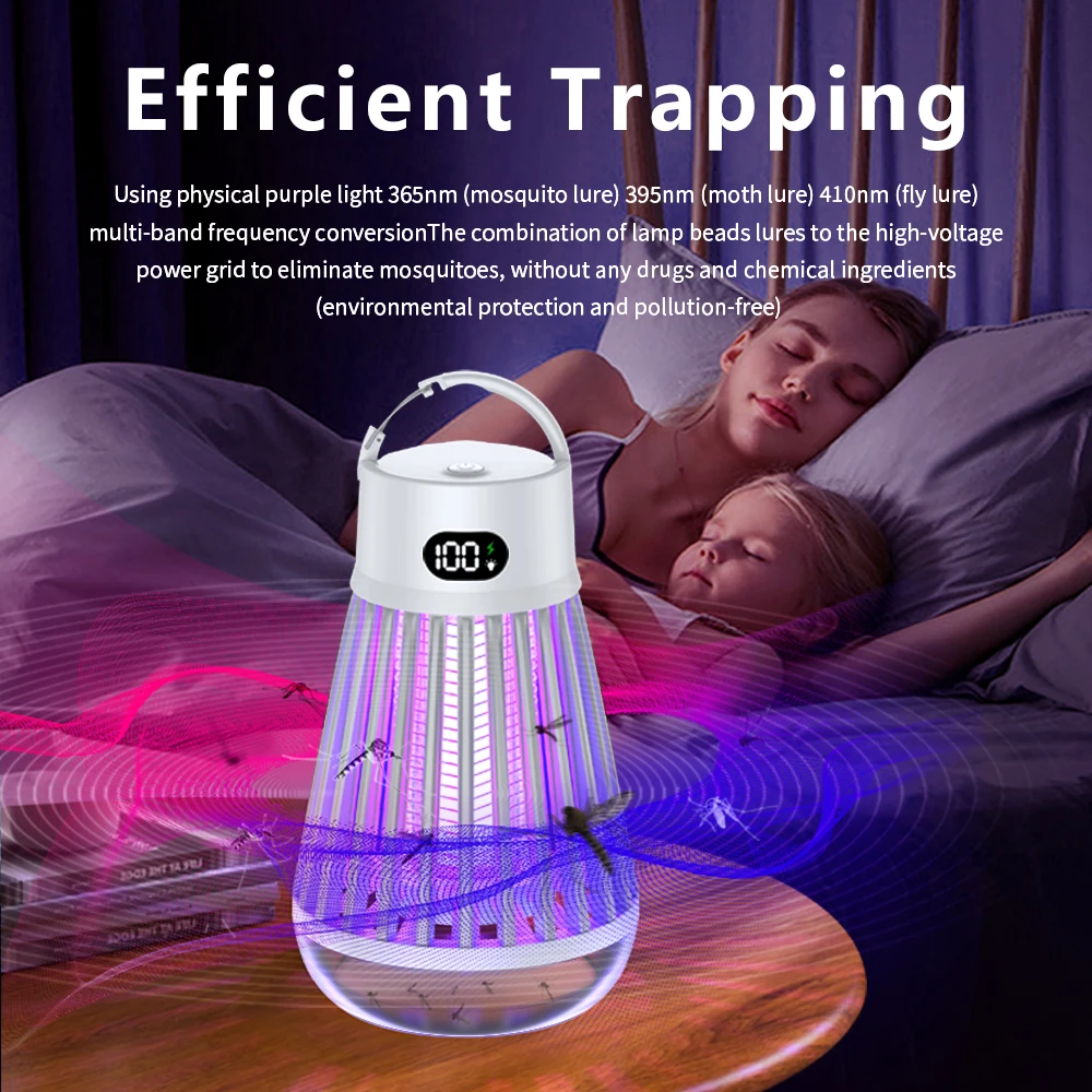 Usb Camping Lamp 2-in-1 Charging Portable Electric Mosquito Lamp Automatic Mosquito Lure Physical Electric Shock   JJ2499KJ