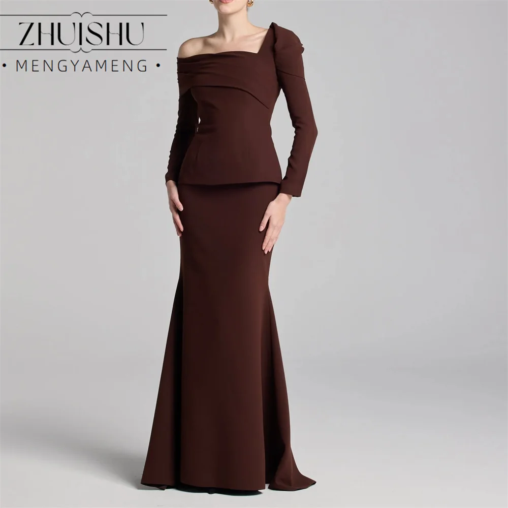 ZHUISHU Vintage Long Sleeves Mermaid Evening Dress Women 2026 Square Collar Pleat Civil Party Gown Robes De Soirée Customized