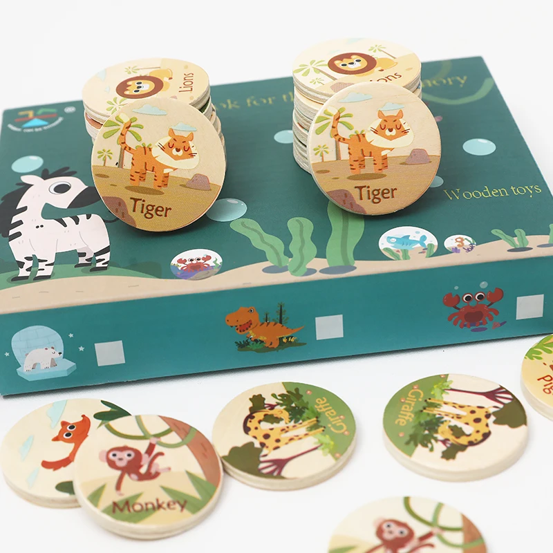 Gioco di abbinamento di scacchi con memoria in legno per bambini Dinosauro educativo, animali, oceano per trovare i stessi giocattoli