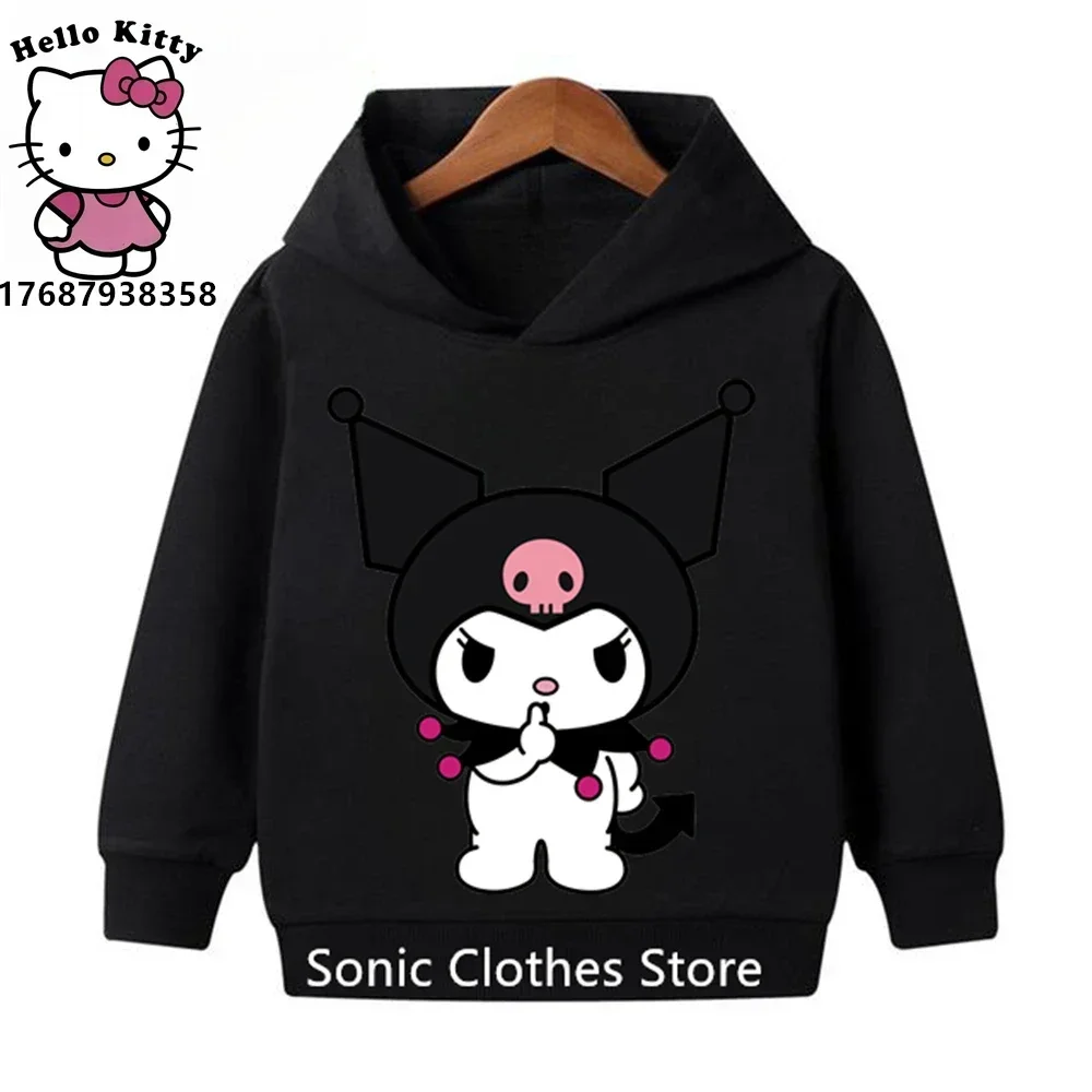 Kids Girls Kuromi Anime Hoodies  Long Sleeve Sweatshirts Children Spring Autumn 3-14 Years Old Cartoon Casual Hooded Tops