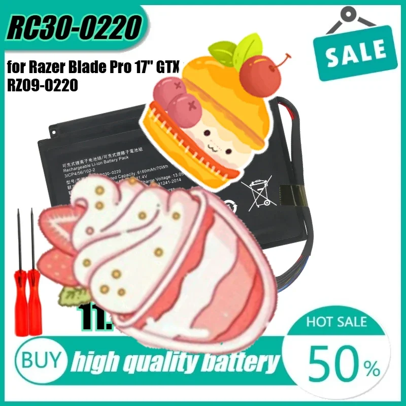 11.4V 70Wh RC30-0220 Laptop Battery for Razer Blade Pro 17 GTX 1060 RZ09-0220