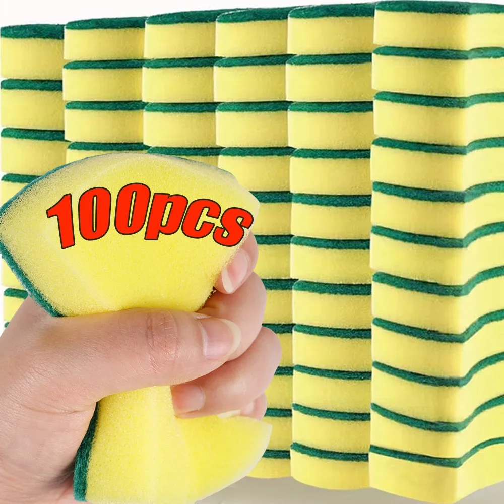 100/1Pcs Dishwashing Sponge Soft Absorbent Clean Rub Pot Rust Scouring Pad Removing Kits Household Kitchen Cleaning Brush Sponge