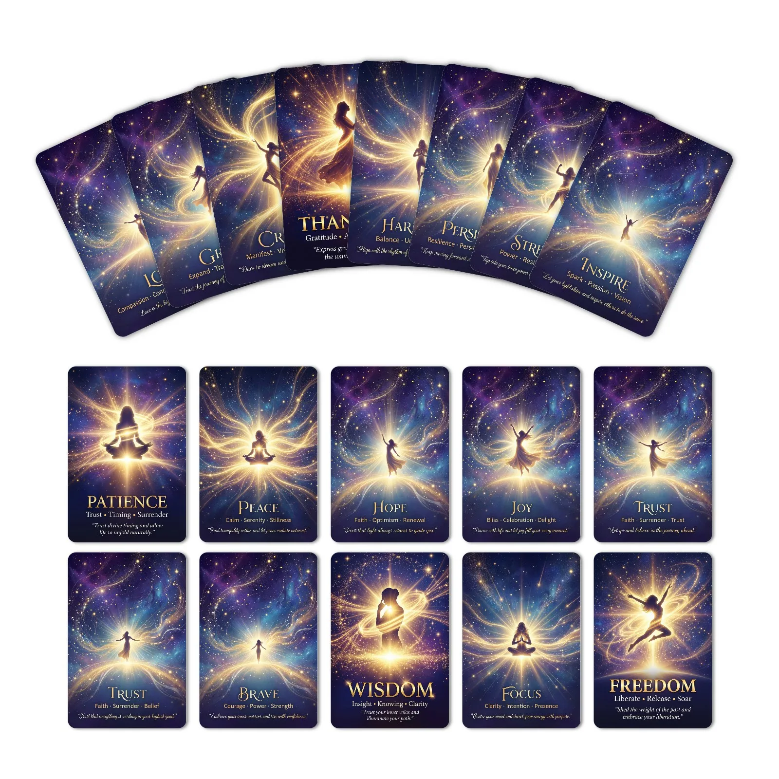 18pcs Dreamy Star Meditation Quote Cards Bright Positive Energy Inspirational Interactive Self-Healing Decor Cards