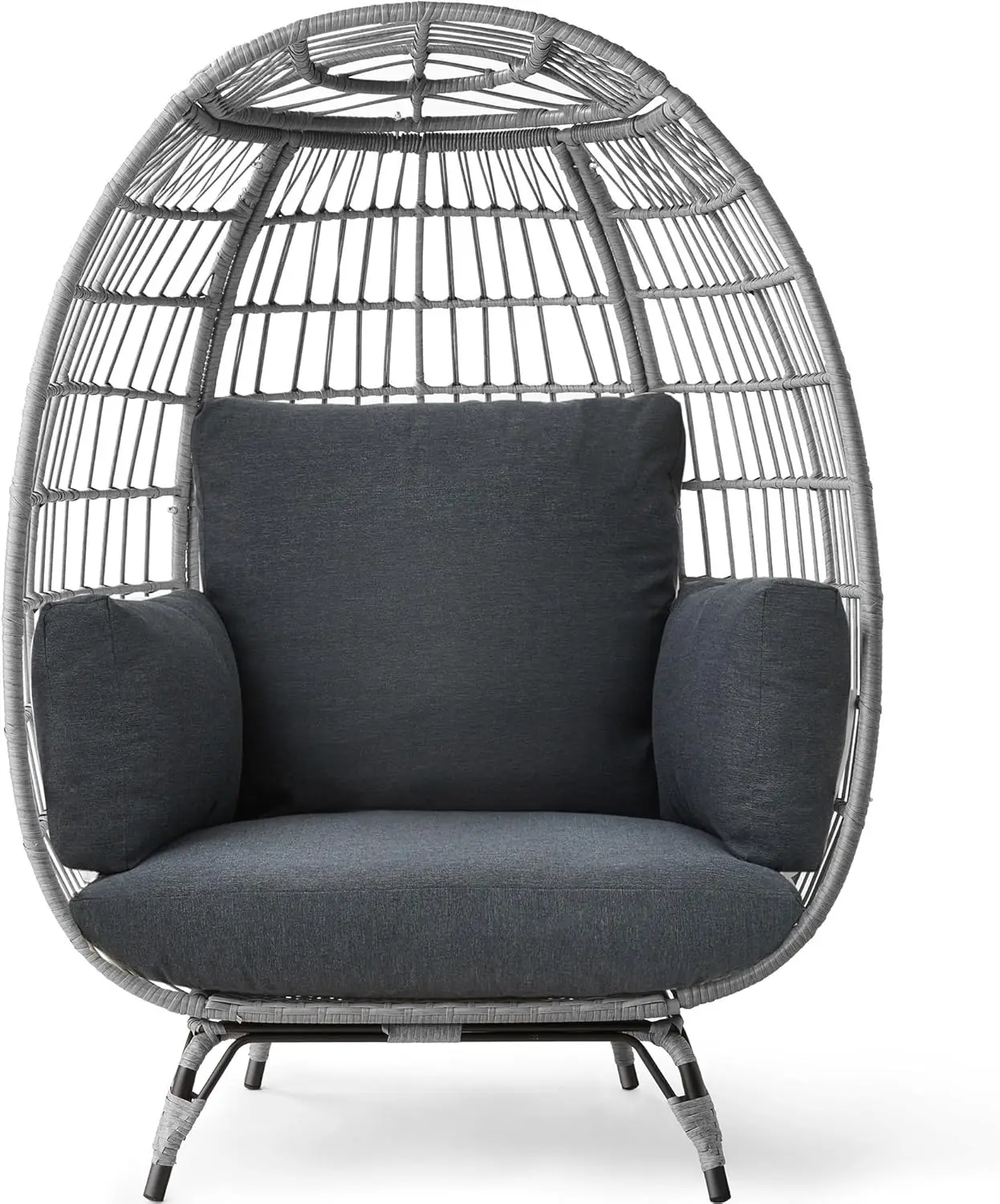 Best Choice Products Wicker Egg Chair, Oversized Lounger for Indoor/Outdoor with 4 Cushions, 440lb Capacity (Gray/Charcoal)