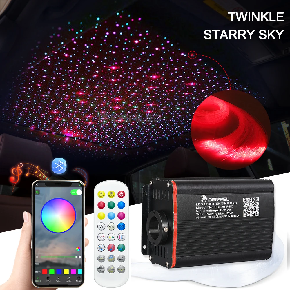 LED Twinkle lampa światłowodowa Pro Smart Bluetooth kontrola aplikacji RGBW do samochodu gwiaździste niebo efekt DC12V światła sufitowego kabel światłowodowy