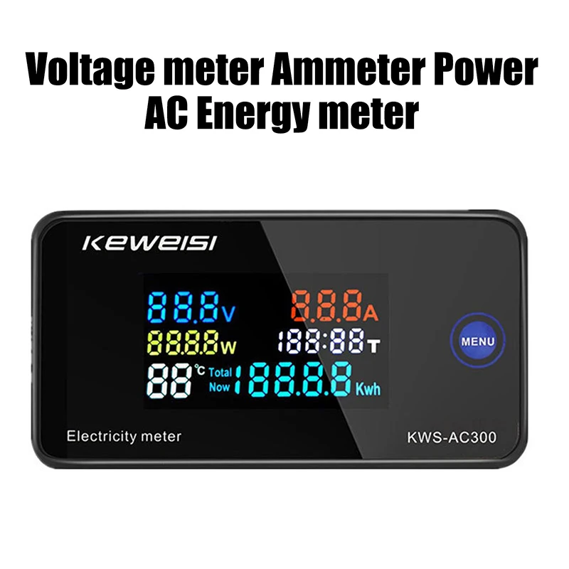 KWS-AC300 Digital AC Power Meter - 50-300V Voltage/0-100A Current Detector with Energy Monitoring, 45-65Hz LED Wattmeter