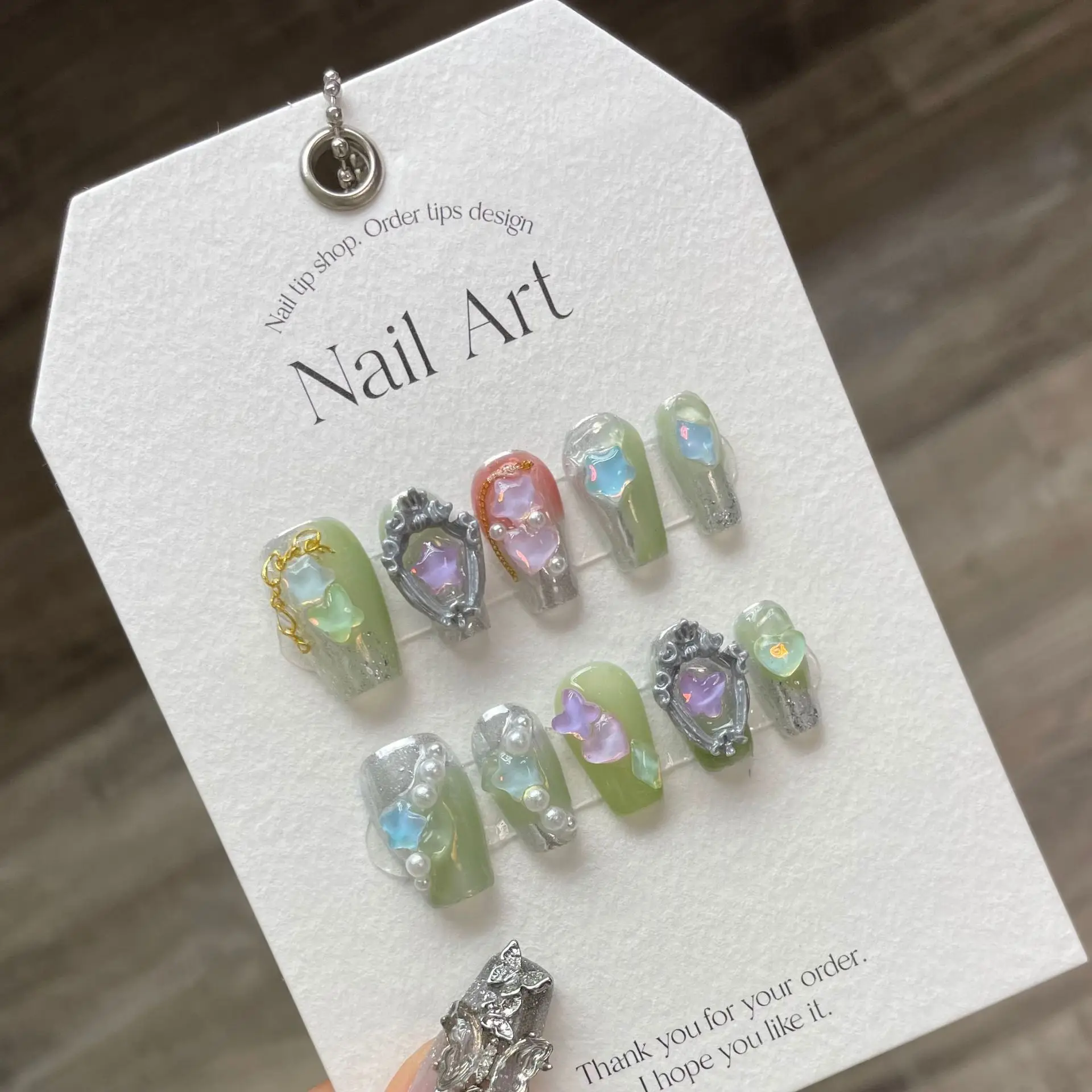 

10pcs Handmade Press On Nails Gradient Colorful Fake Nail With 3D Heart Diamond Design Full Cover Nail Tips Wearable False Nail