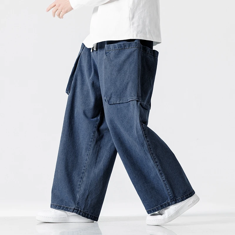 

Black Blue Cargo Jeans Straight Denim Pants Harajuku Style Streetwear Wide Leg Baggy Harem Jeans Trousers Large Size 5XL